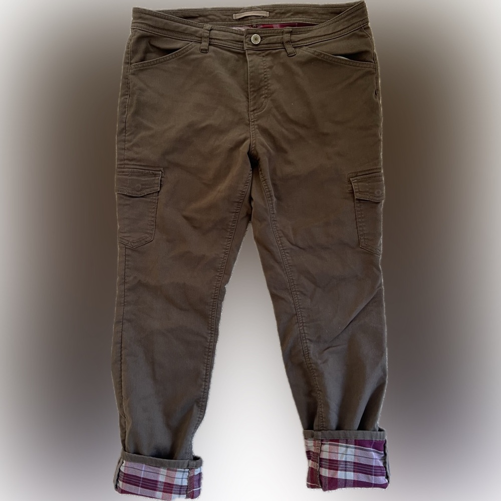 LLBean Flannel Lined Cargo Pants Olive Size 14
